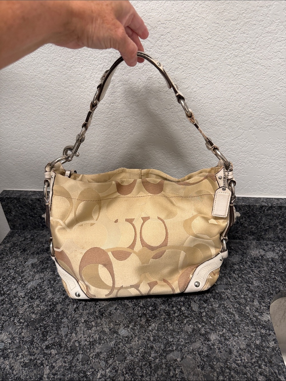 Coach Signature Shoulder Bag in Beige and Cream